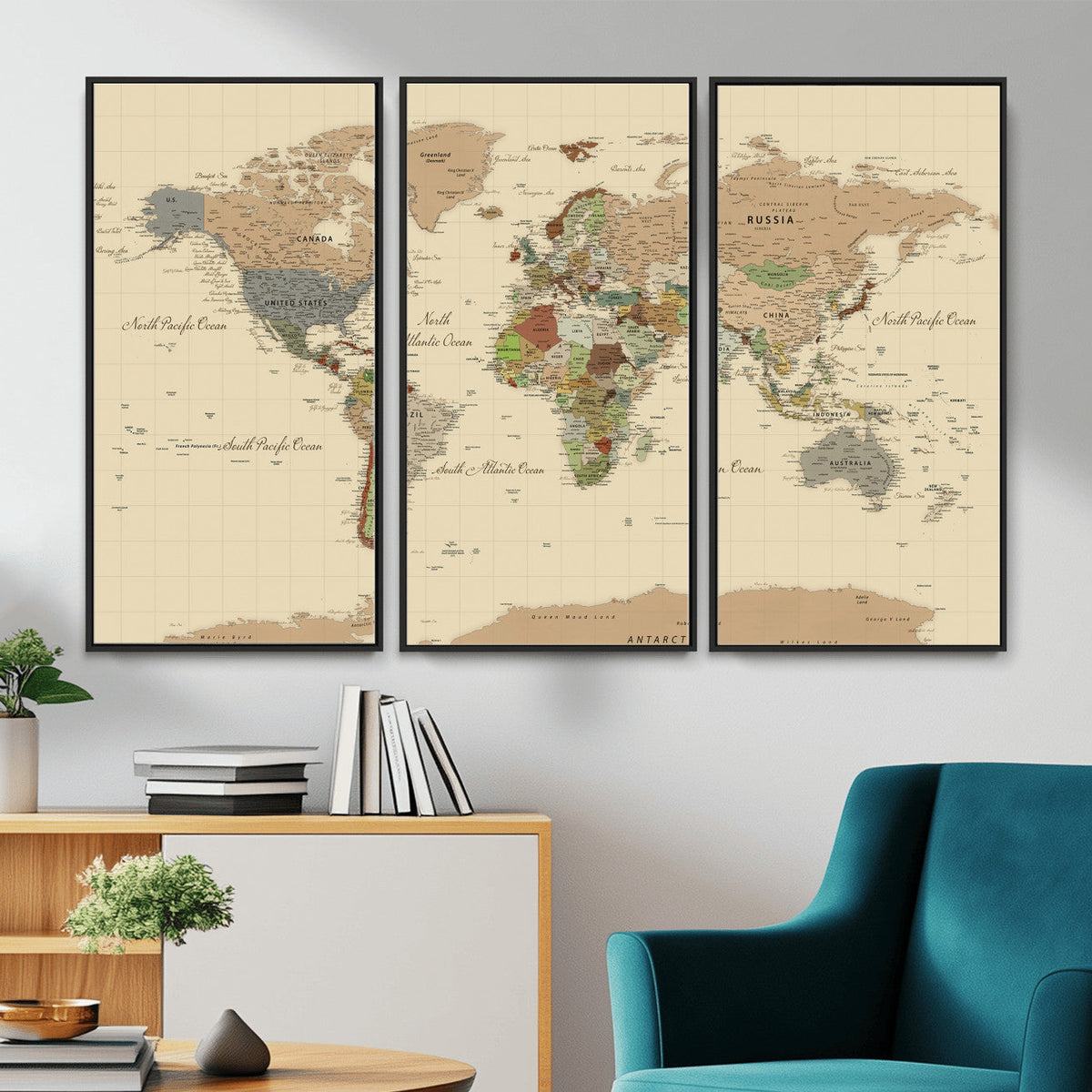Extra Large World Map Canvas Print – Detailed Map of the