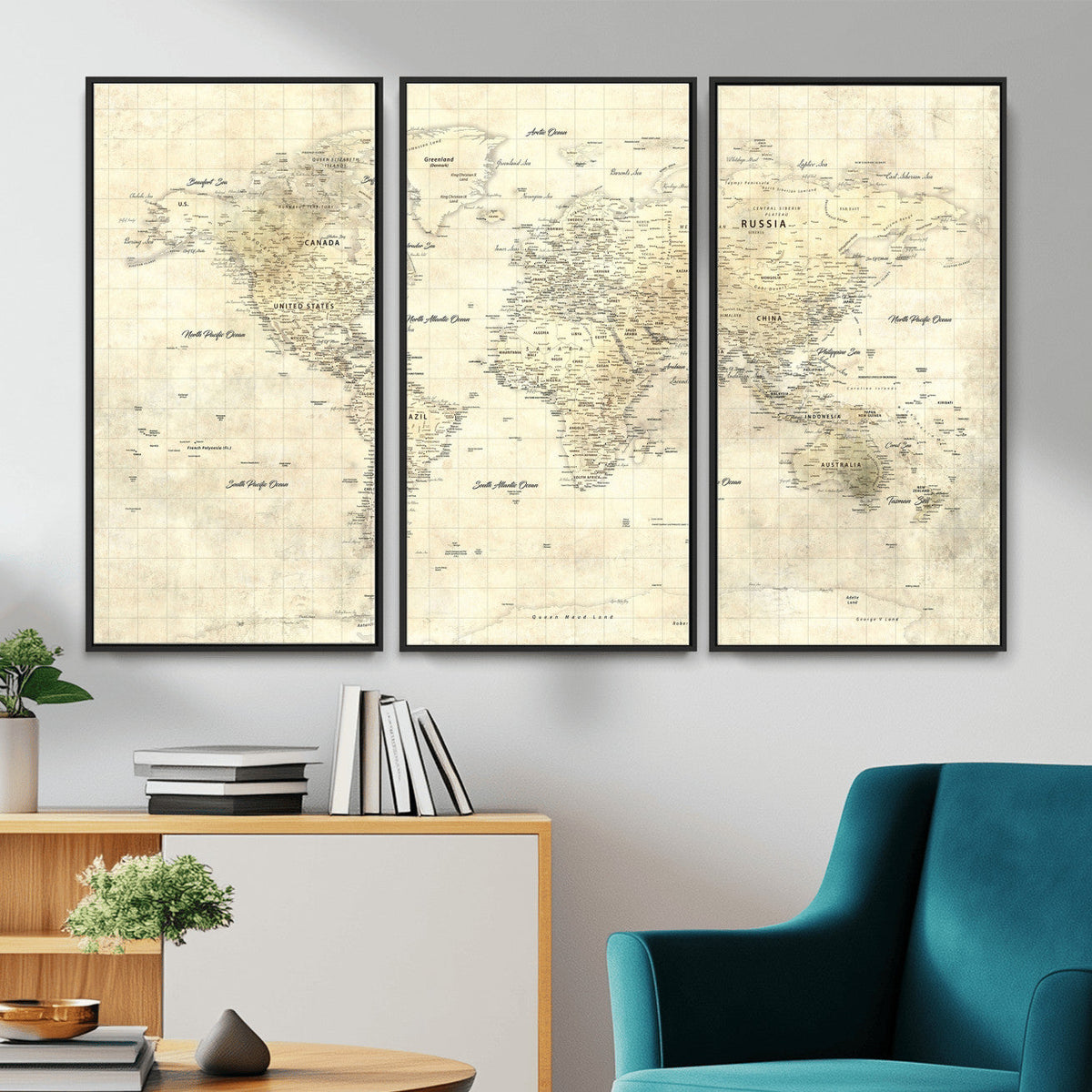 Colorful Watercolor World Map Canvas Wall Art – Framed