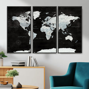 World Map Canvas Print – Framed Push Pin Wall Art, Color