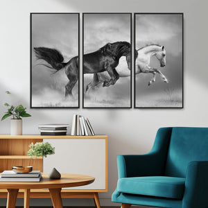 Wild Horses Wall Art Canvas Print – Framed Black and White
