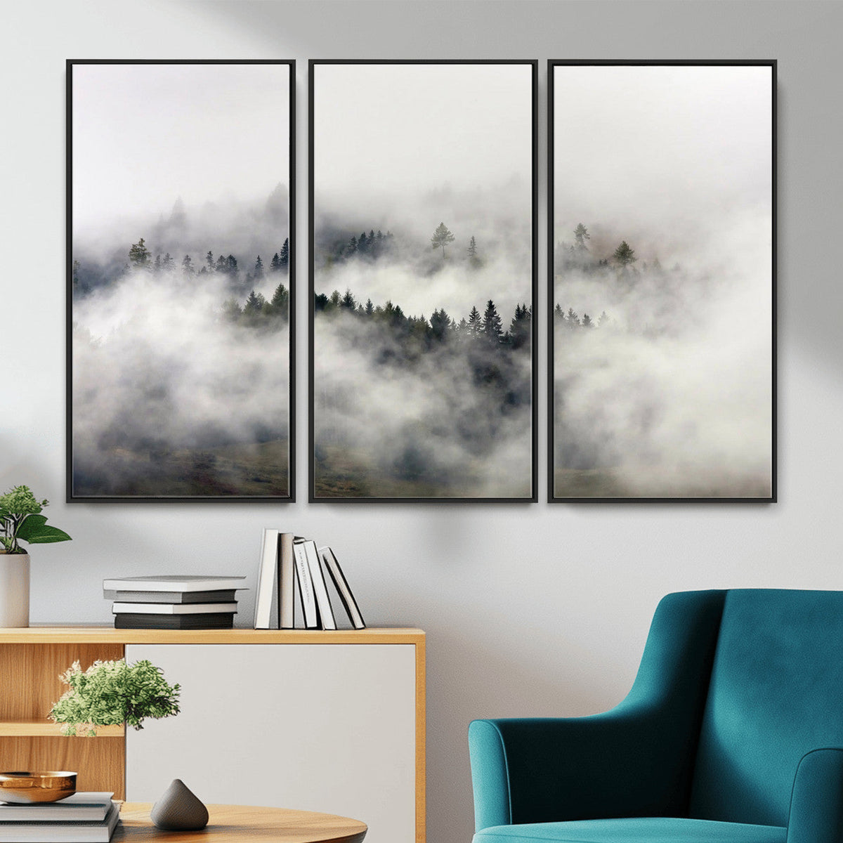 Foggy Forest Wall Art Canvas Print, Misty Pine Tree