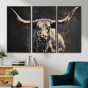 Vintage Texas Longhorn Bull Wall Art Canvas Print, Cow