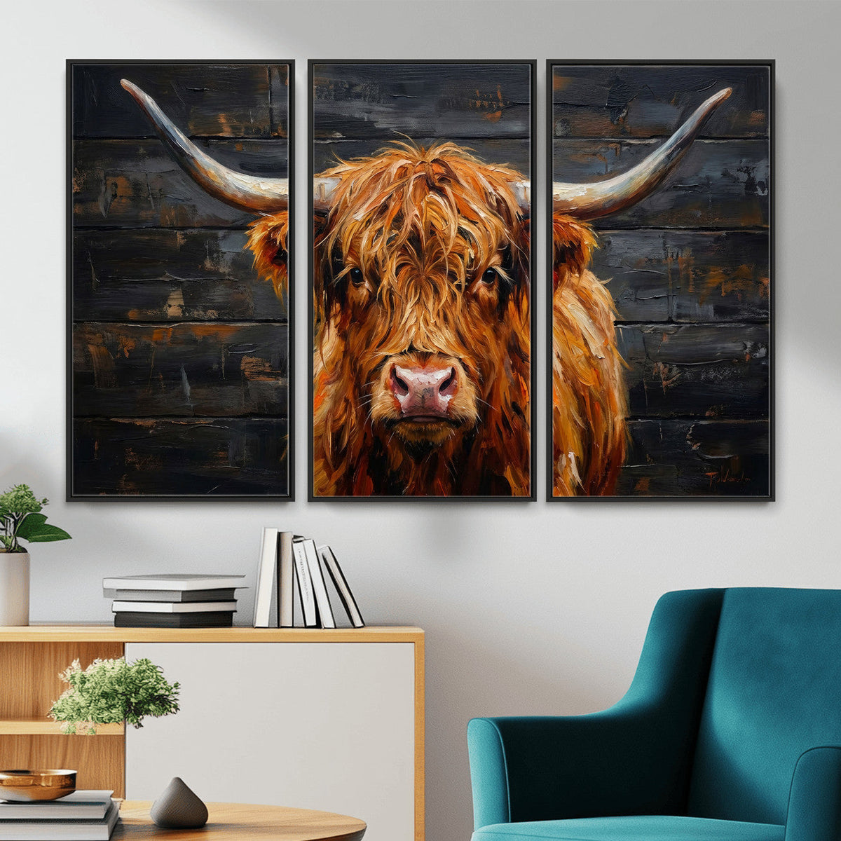 Highland Cow Wall Art Canvas Print, Rustic Farm Animal