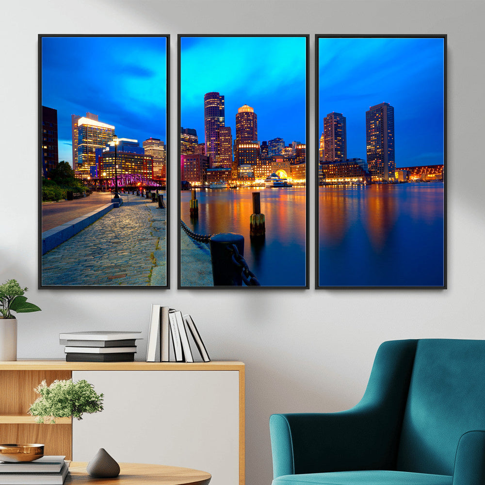 Boston Wall Art Canvas Print, Boston City Downtown Night