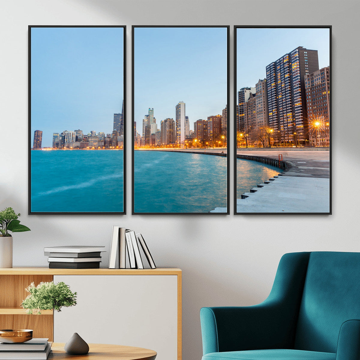 Chicago Wall Art Canvas Print, Chicago City Downtown Night