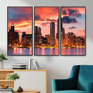 Chicago Wall Art Canvas Print - Chicago City Downtown Night