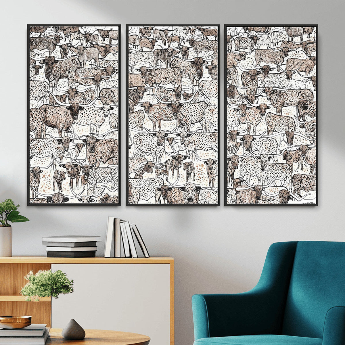 Abstract Texas Cow Wall Art Canvas Print - Farm Longhorn