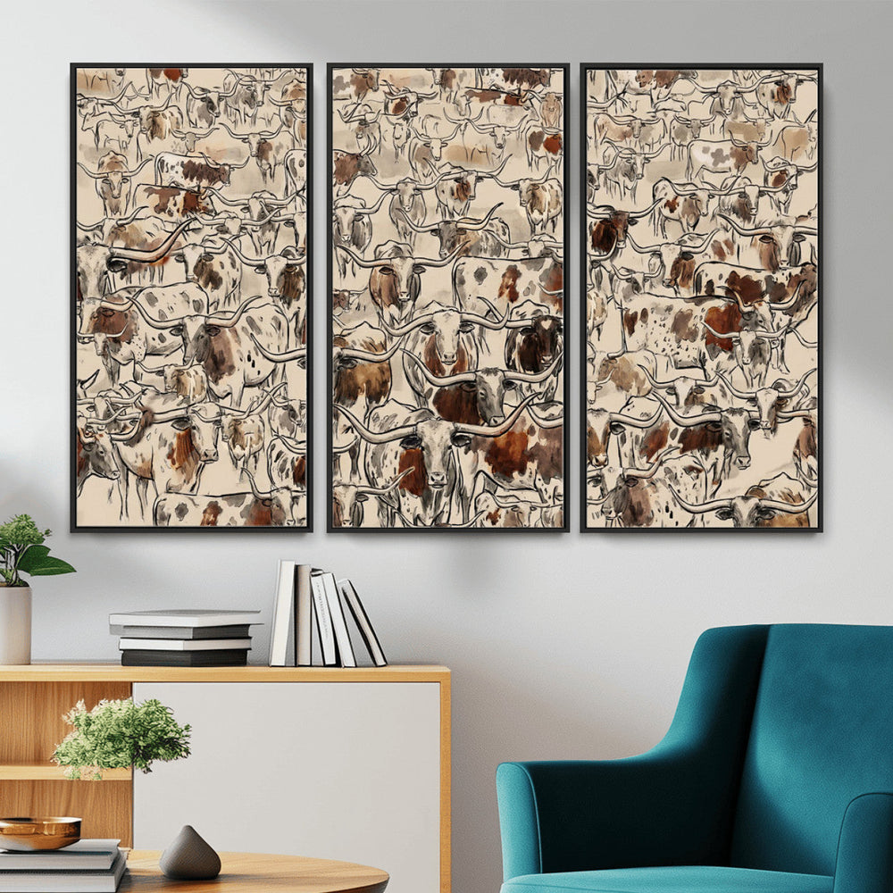 Abstract Longhorn Wall Art Canvas Print - Farm Animal