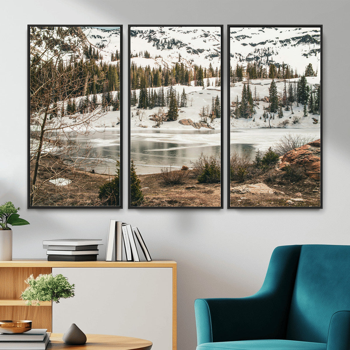 Snowy Mountain Landscape Wall Art Canvas Print, Alpine Pine