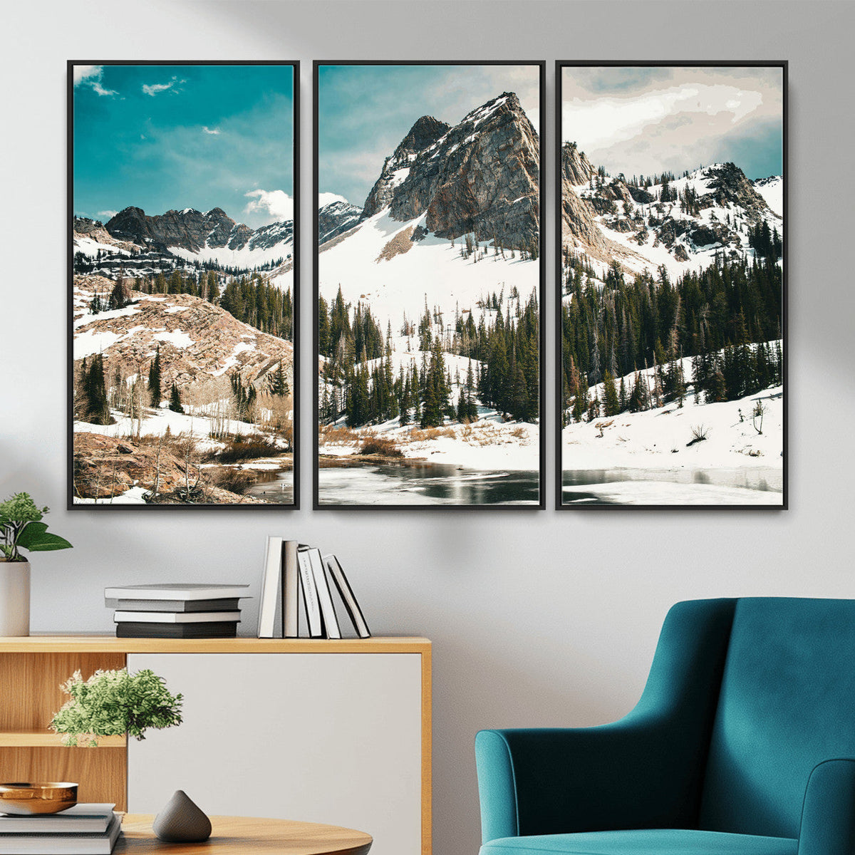 Snowy Mountain Wall Art Canvas Print, Alpine Pine Forest