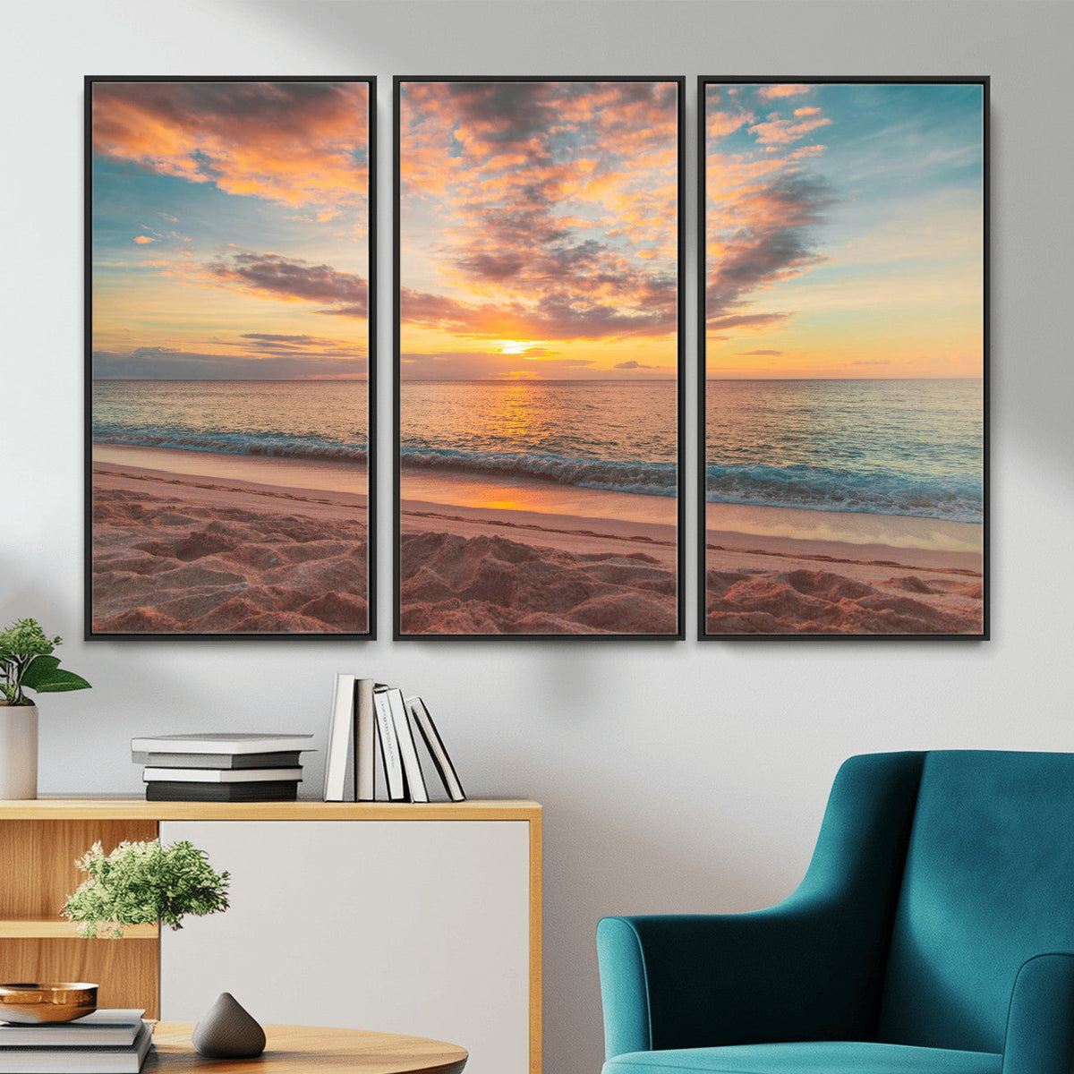 Sunset Beach Wall Art Canvas Print – Soft Coastal
