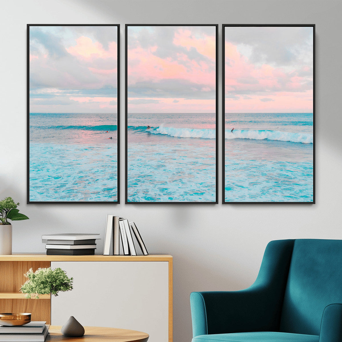 Ocean Wave Wall Art Canvas Print, Pastel Surf Seascape