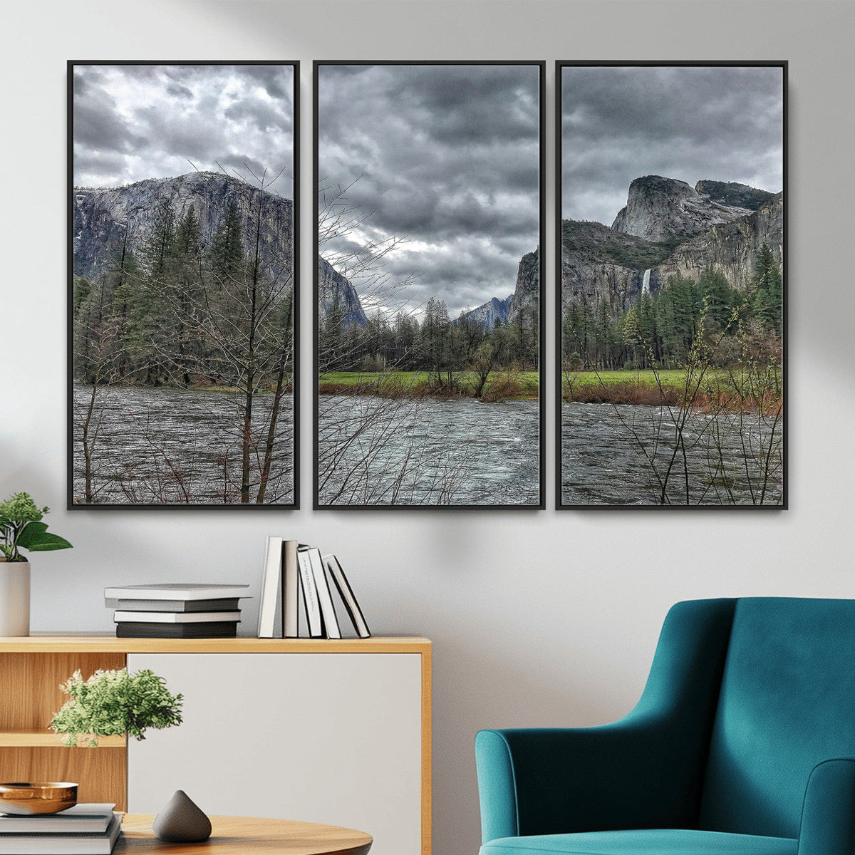 Yosemite Valley River Wall Art Canvas Print, Granite Cliffs