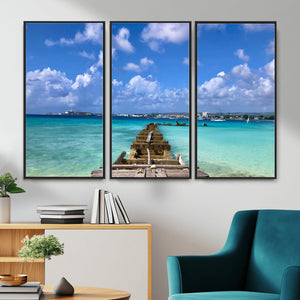 Caribbean Ocean Pier Seascape Wall Art Canvas Print,