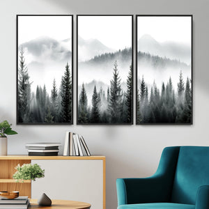 Misty Pine Forest Mountain Landscape Wall Art Canvas Print