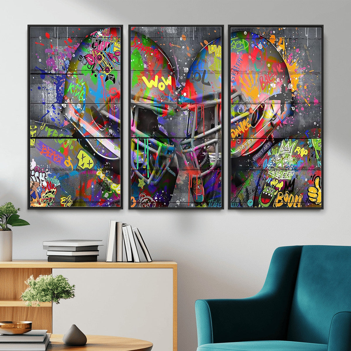 Graffiti Football Helmets Wall Art Canvas Print, Urban