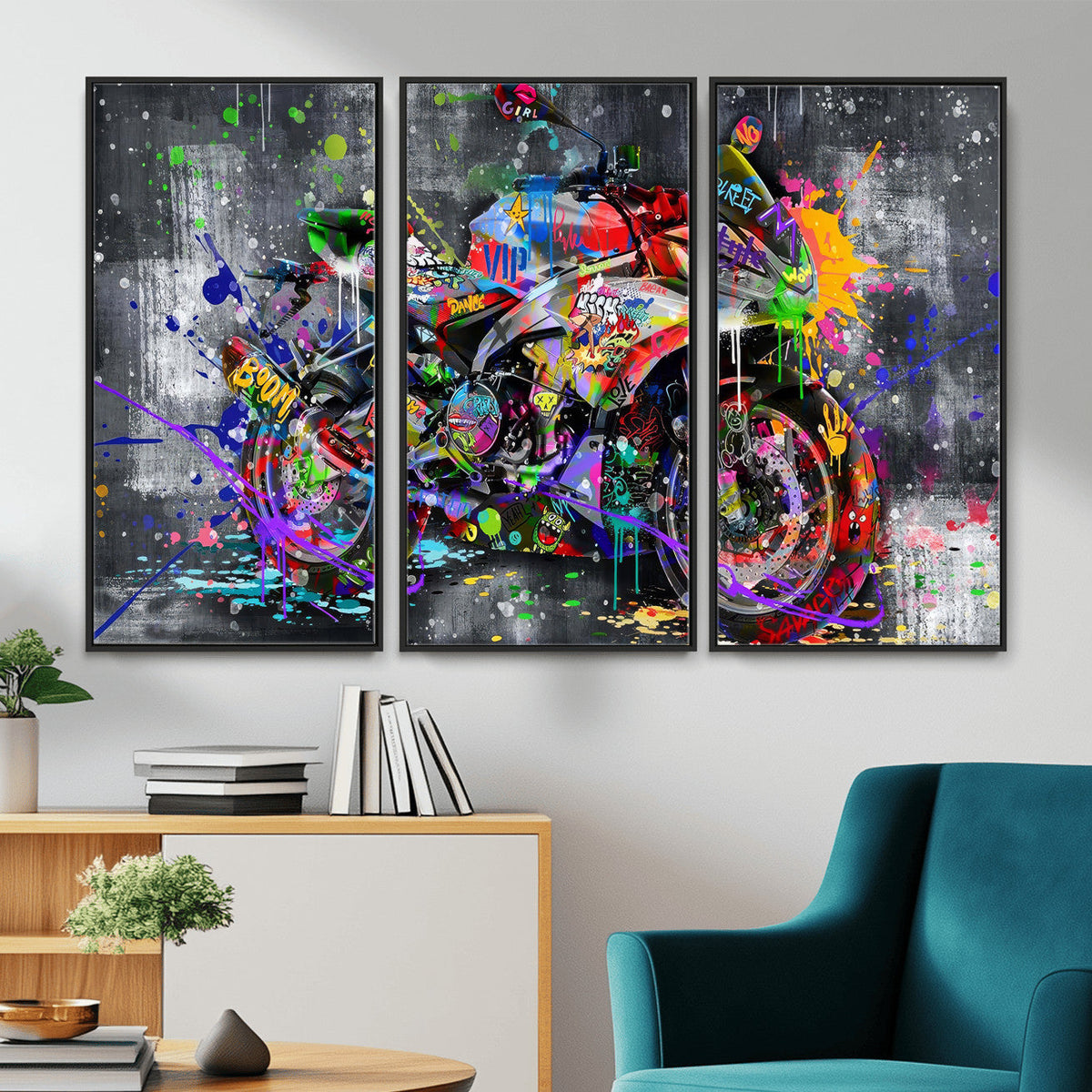Graffiti Motorcycle Wall Art Canvas Print, Urban Street Art