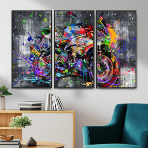 Graffiti Motorcycle Wall Art Canvas Print, Urban Street Art