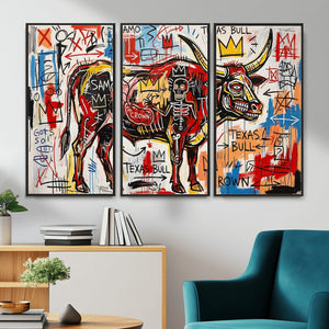 Texas Bull Wall Art Canvas Print, Abstract Graffiti Bull