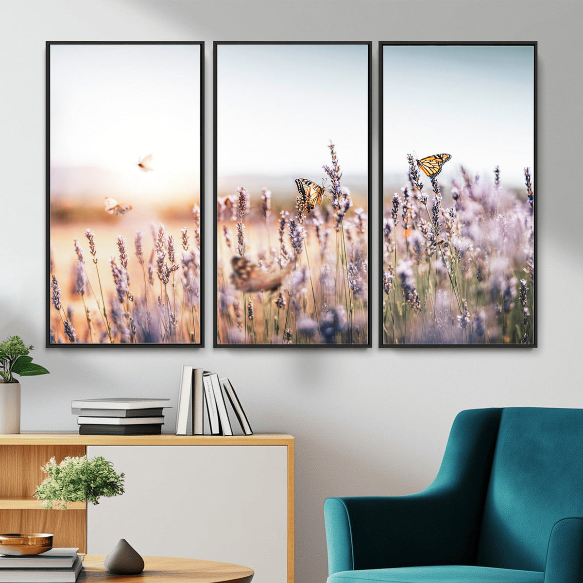 Lavender Field Wall Art Canvas Print, Butterfly Floral