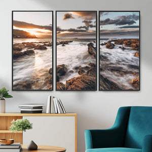 Rocky Coast Ocean Sunset Wall Art Canvas Print, Dramatic