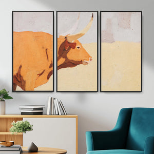Minimal Longhorn Bull Wall Art Canvas Print, Neutral Western