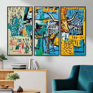 Basquiat Style Bird Bull Graffiti Wall Art Canvas Print,