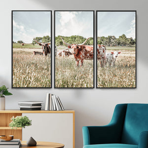 Texas Longhorn Cattle Wall Art Canvas Print, Rustic Ranch