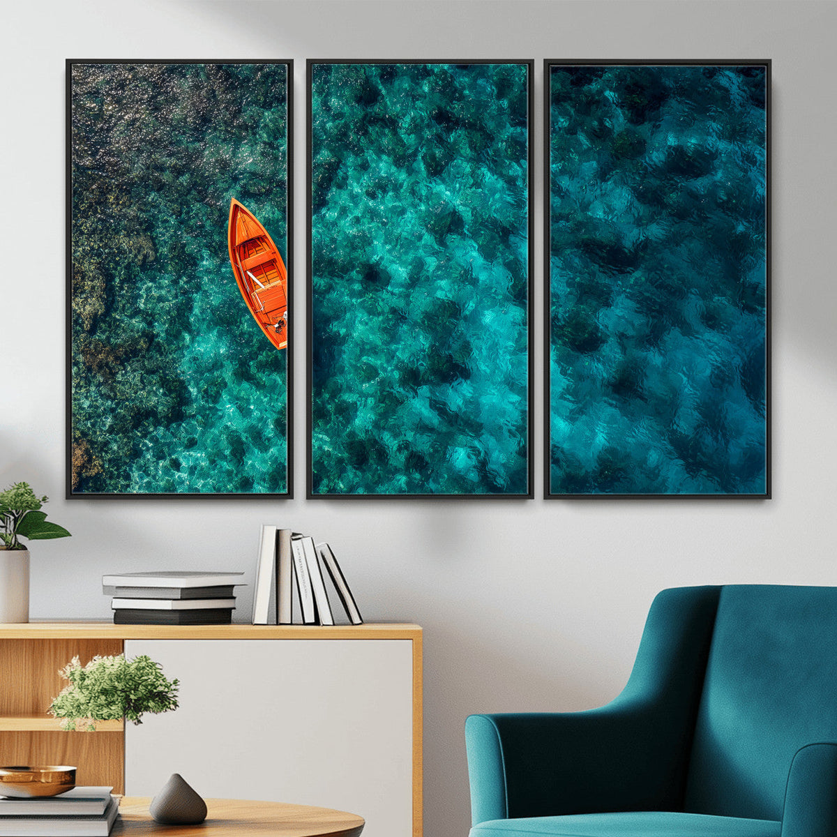 Turquoise Ocean Boat Wall Art Canvas Print