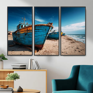 Coastal Fishing Boats Wall Art Canvas Print, Sunset Beach