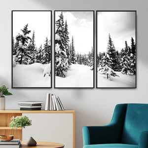 Black and White Snowy Pine Forest Wall Art Canvas Print,