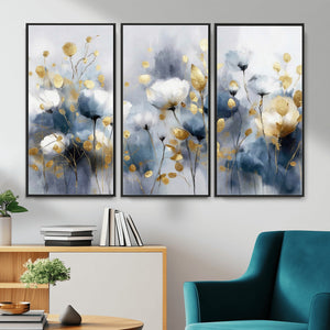 Large Abstract Flowers Wall Art Canvas Print – Gold and Blue