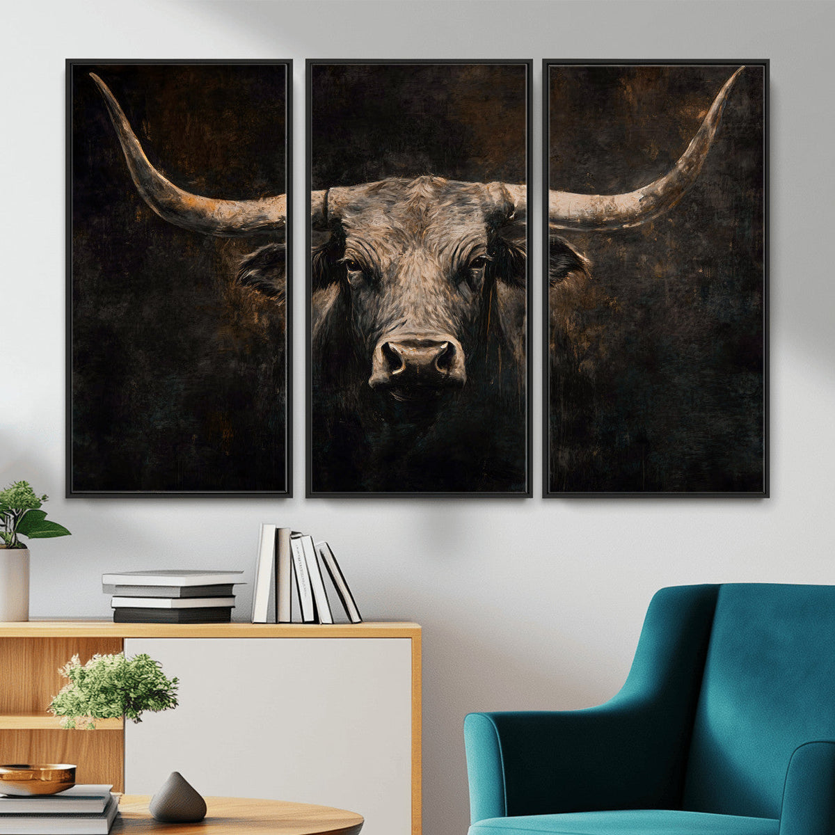 Vintage Longhorn Bull Wall Art Canvas Print – Rustic Western