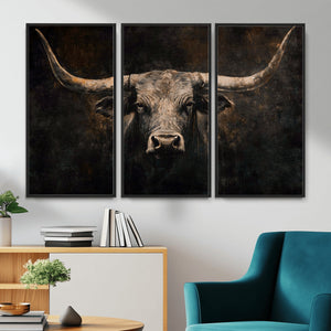 Vintage Longhorn Bull Wall Art Canvas Print – Rustic Western