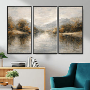 Neutral Abstract River Landscape Wall Art Canvas Print