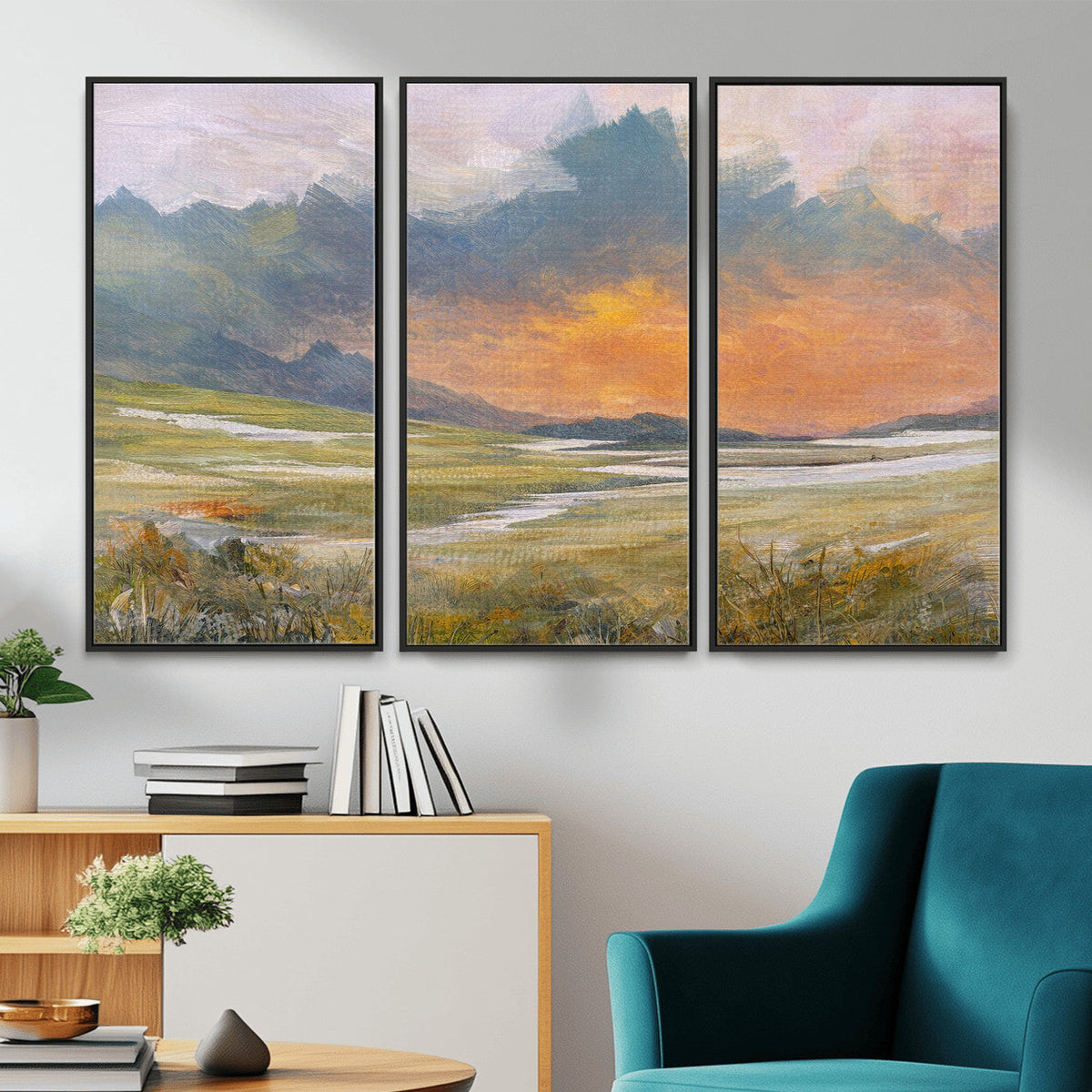 Mountain Sunset Wall Art Canvas Print Vintage Landscape