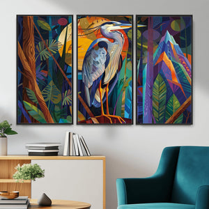 Colorful Heron Wall Art Canvas Print Tropical Bird Abstract