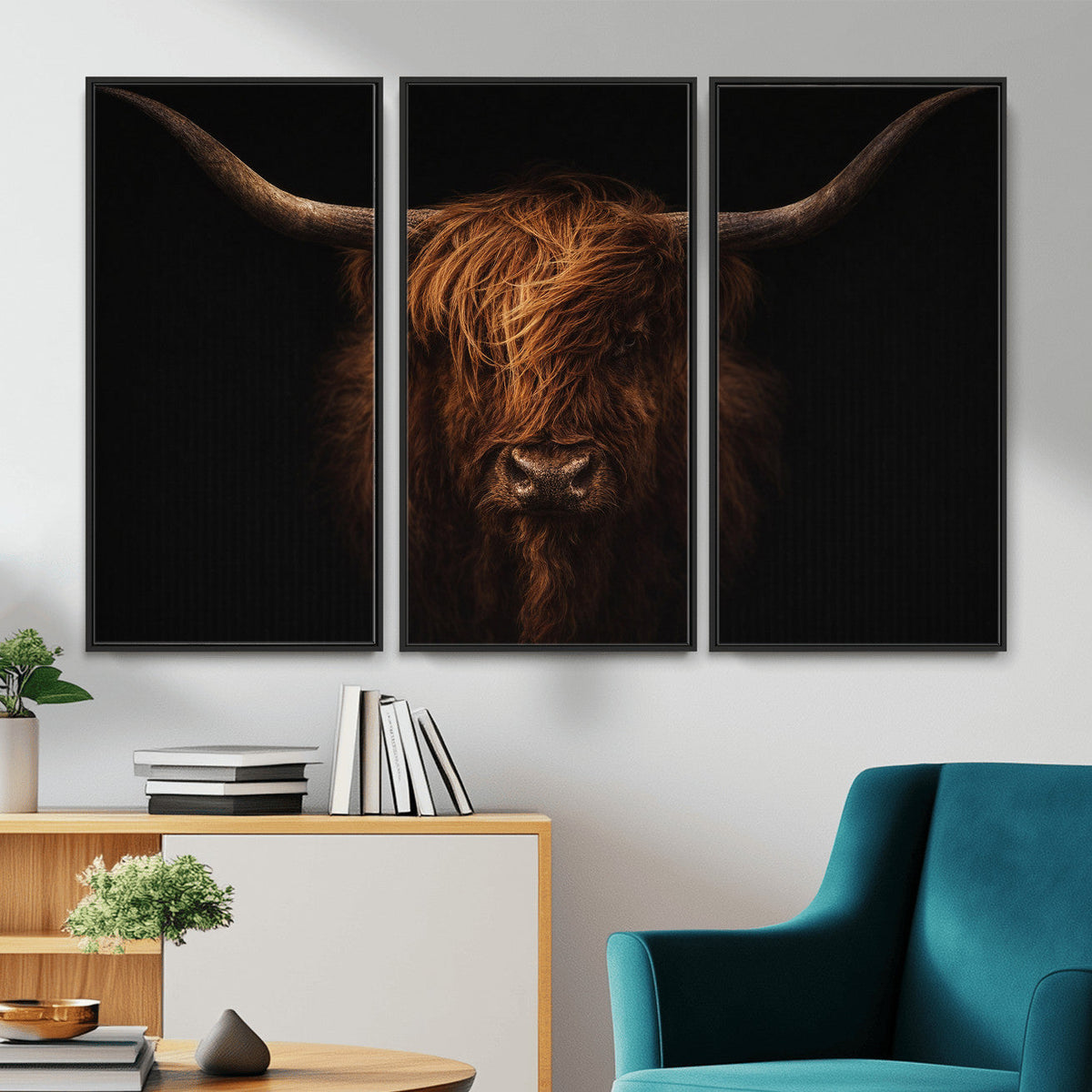 Highland Cow Wall Art Canvas Print – Moody Dark Rustic