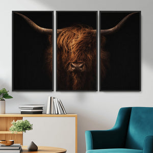 Highland Cow Wall Art Canvas Print – Moody Dark Rustic