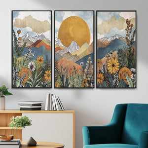 Boho Mountain Landscape Large Wall Art, Horizontal Gold