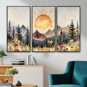 Boho Mountain Landscape Large Wall Art, Horizontal Gold