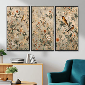 Vintage Birds and Flowers Wall Art Canvas Print, Botanical