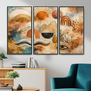 Geometric Boho Abstract Wall Art Canvas Print, Orange Blue