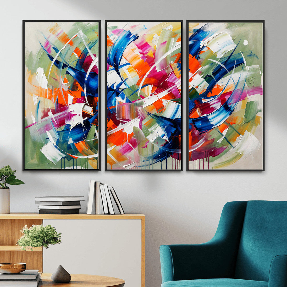 Geometric Abstract Wall Art Canvas Print, Orange Blue