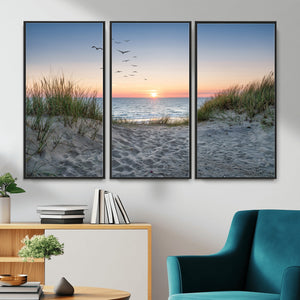 Sandy Dune Path Sunset Canvas Wall Art — Seagulls Beach
