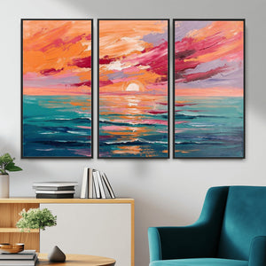 Bold Palette Knife Ocean Sunset Canvas — Orange Pink Teal