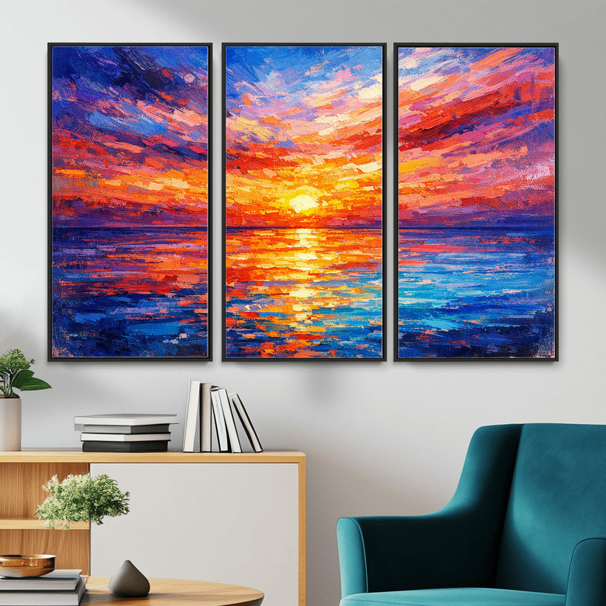Colorful Knife Ocean Sunset Canvas — Orange Pink Teal