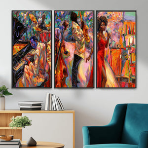 African American Jazz Singer Canvas Art — Red Dress Black