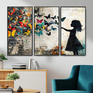Banksy Butterfly Girl Wall Art Canvas Print, Framed Street