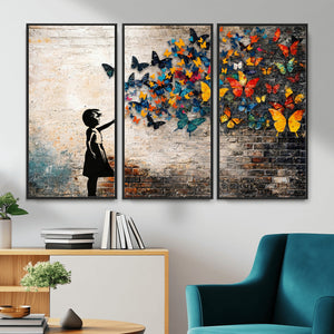 Banksy Graffiti Butterfly Girl Wall Art Canvas Print, Framed